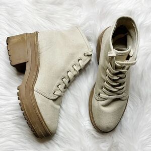 Boo Hoo Chunky Lace Up Canvas Boots Tan Cream Size 7